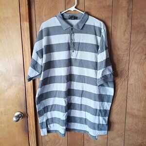 Cross Creek Mens Polo Shirt XL Gray Striped 100% Cotton Short Sleeve Casual Golf